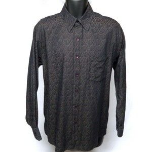 Scullers Button Front Long Sleeve Shirt Size 40 Medium Brown Black